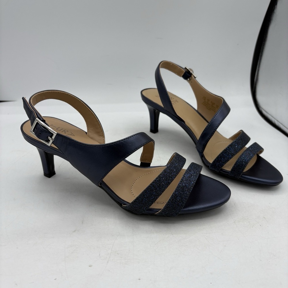 Naturalizer Shoes Womens Size 7.5 M Taimi Pump Heels Navy Blue Strappy